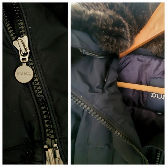 DUNO 100% down Italian design jacket puffer removable hood fur pockets size 40 - Picture 6 of 9
